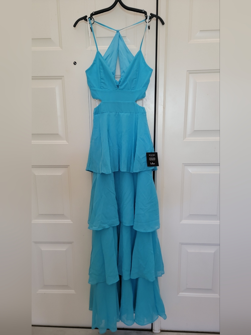 Lulu's Aqua Blue Tier And Now Ruffle Maxi Dress Sz XS - Picture 10 of 11